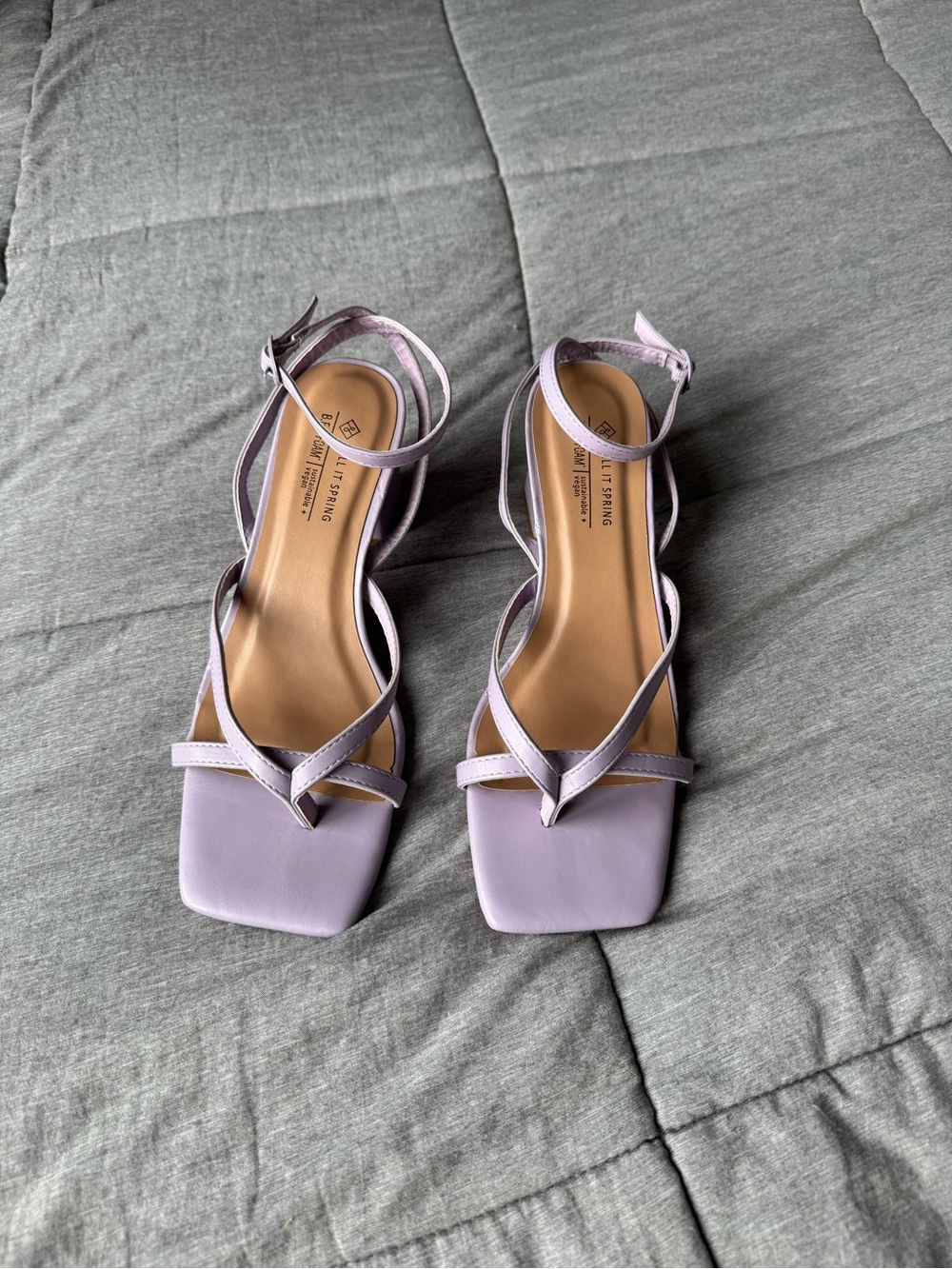 Lilac Strappy Block Heel Sandals with Ankle Strap